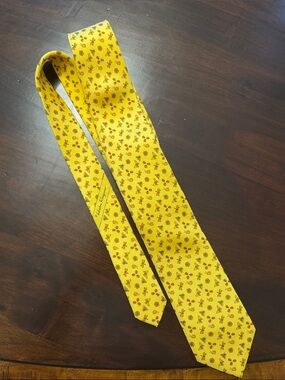 Salvatore Ferragamo Yellow Silk Tie with Red Floral Motif